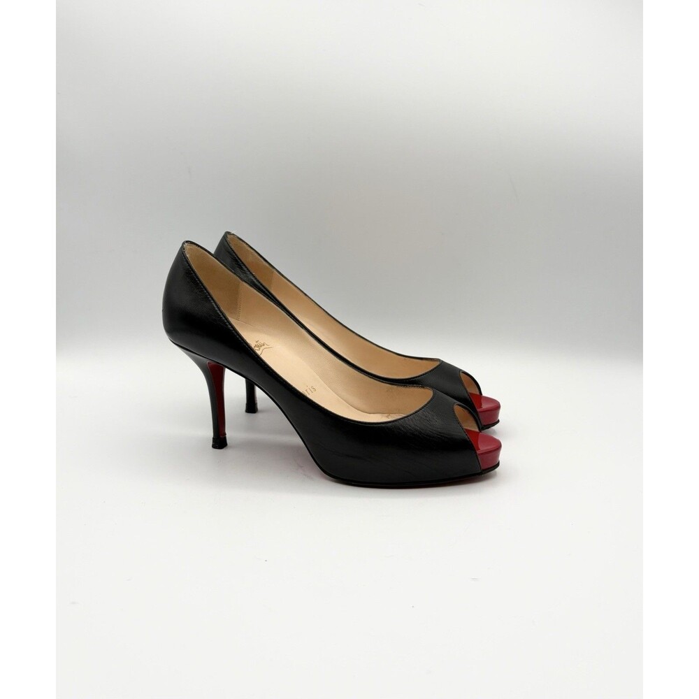 Christian Louboutin Black Leather Mater Claude 85 Peep Toe Pumps Size EU 37